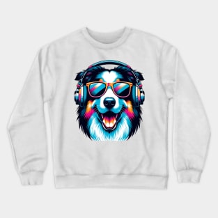 Portuguese Sheepdog Smiling DJ in Bold Colors Crewneck Sweatshirt